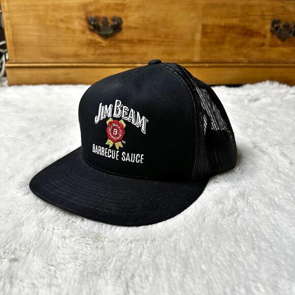 Jim Beam BBQ Sauce Snapback Trucker Hat Black Mesh Unisex - Picture 1 of 8